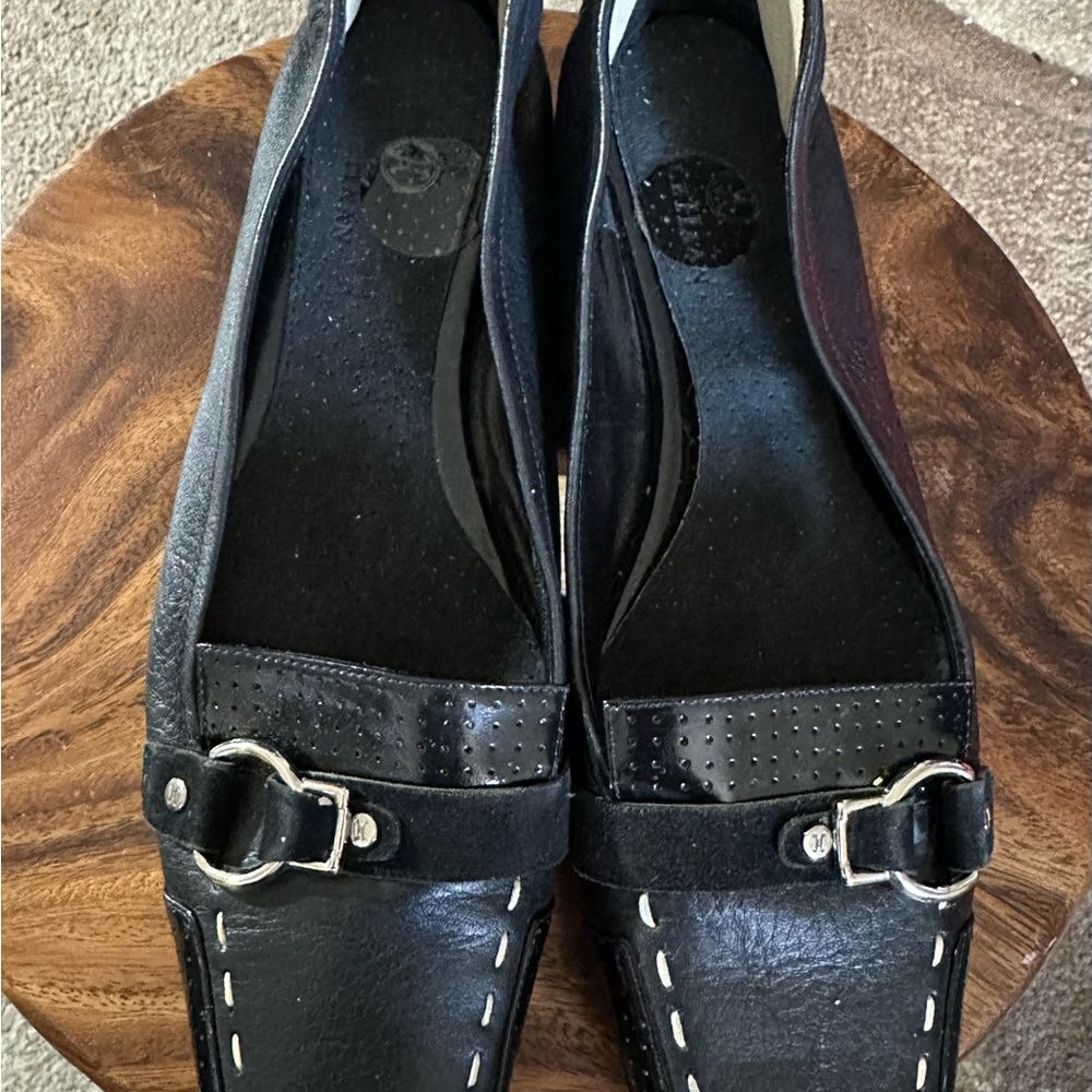 Cole Haan Black Leather Loafers with Silver Buckle